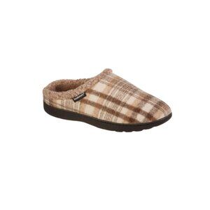 Isotoner Men's Indoor House slippers Plaid Hoodback Slipper Beige M,L,XL,XXL